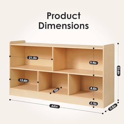 Montessori Book and Toy Shelf for Kids, 5-Section Organizer, Birch Plywood