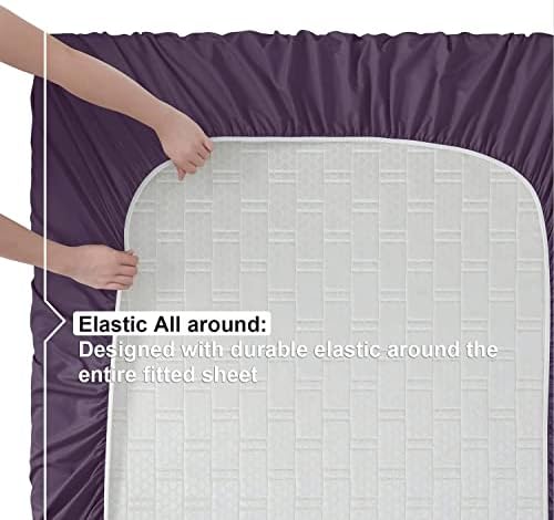 Nestl Cal King Sheets Set - 4 Piece California King Sheets, Extra Soft, Double Brushed Bedding for Cal King Size, 2 Tone Eggplant/White Set, Eggplant Fitted Sheet, White Flat Sheet, White Pillow Case