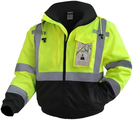 High Visibility Safety Jackets, Construction Coats with Pockets for Men& Women, Rain Jacket for Winter Cold Weather, Waterproof High Vis Rain Coat, Class 3, Yellow-Black, 3XL