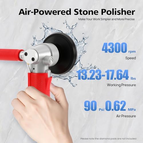 4" Pneumatic Wet Air Polisher/Water Sander, 4300 RPM Granite & Marble Stone Grinder, Lightweight Air Tool for Wet Edge Profiling, Concrete Countertop & Tile Polishing
