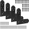 L Shape Steel Flat Bracket, 4 Pcs 10" X 10" Flat Fixing Mending Plates Black Flat Repair Plate Bracket with Screws Set for Wood Lumber Timber Connectors