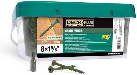 Deck Plus 1-5/8 Inch Epoxy Coated Exterior Wood and Fence Screws #8 x 1-5/8" Torx/Star Drive Included Coarse Thread, Outdoor Rust Resistant Decking Screw, Green, Keg, 1700 Pieces | 49318