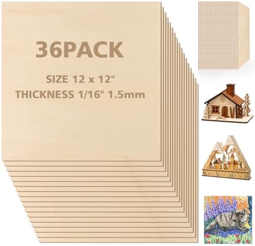 Adrattnay 36Pcs Basswood Sheets 1/16 x 12 x 12 inch - 1.5mm Basswood Sheets