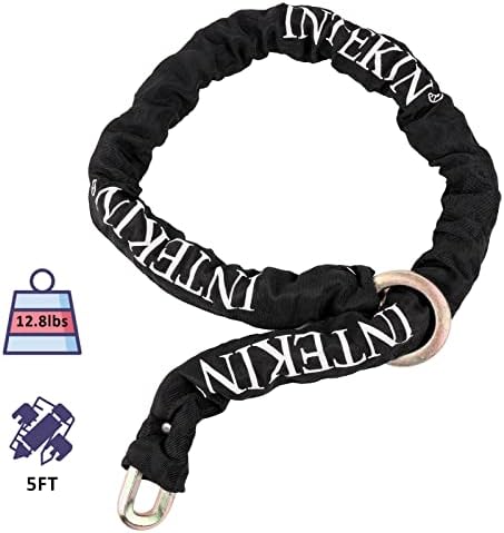 Motorcycle Chain Locks 5FT Motorcycle Lock 12mm Thick Bike Chain Lock Heavy Duty Chain Lock with 16mm/0.64inch Disc Lock for Motorcycles, Scooters, Gates and More, Orange