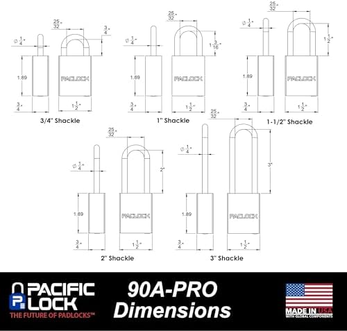 PACLOCK's 90A-PRO Padlock, 1/4" Diameter Hard. Stainless Steel Shackle, 1-3/16" Tall, High Performance 7-Pin Cylinder w/ 1 Key, Keyed Differently, Red