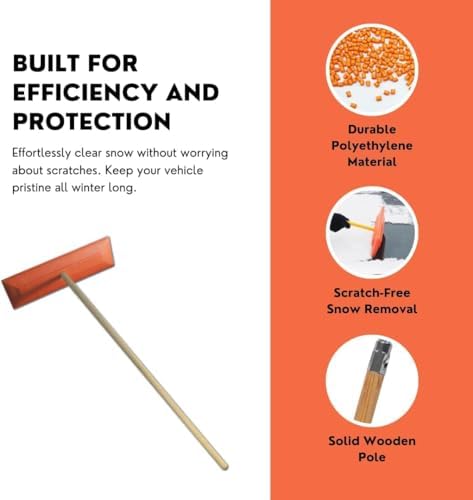Snow Rake 18" Commercial Duty Snow Broom with 48" Wooden Finished Handle - Pack of 1