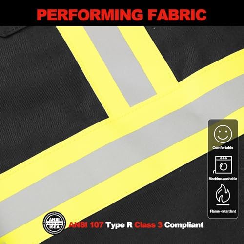 FR Shirts for Men 7oz Hi Vis Fire Resistant Shirts CAT2 Welding Shirt 100% Cotton High Visibility Flame Resistant Shirt Black(Medium)