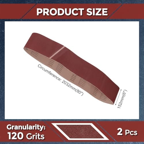 2 Pcs Sanding Belts 6 x 80 Inch 120 Grit Aluminum Oxide