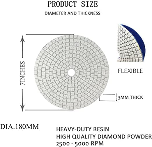 1Pc 7 inch Diamond Polishing Pad Wet/Dry Tile Polishing Pad for Grinder,for Concrete Marble Quartz Stone Countertop Granite Polishing. (Grit 800)