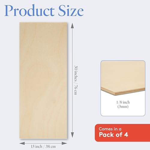 Baltic Birch Plywood 3 mm, 1/8 Inch Craft Wood, B/BB Grade, Stronger Than Basswood Sheets or Balsa Wood, Perfect for Laser, CNC Cutting, Wood Burning, by Woodpeckers (4, 15" x 30")
