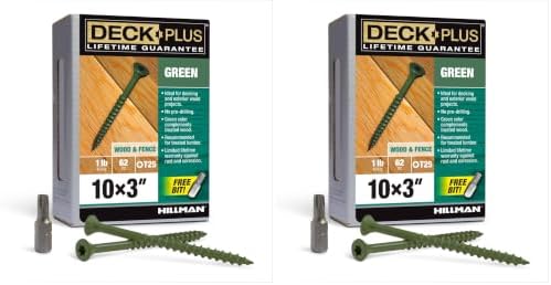 Deck Plus 3 Inch Epoxy Coated Exterior Wood and Fence Screws #10 x 3 Torx/Star Drive Included Coarse Thread, Outdoor Rust Resistant Decking Screw, Green, 1lb Box, 62 Pieces | 48404 (Pack of 2)