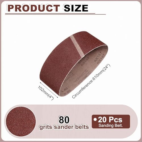 HARFINGTON 4 x 24 Inch Sanding Belts, 20 Pcs 80 Grits Aluminum Oxide