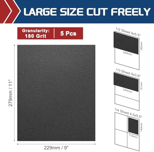 5Pcs Sand Paper 9x11Inch 180Grit Silicon Carbide Sandpaper Sheets