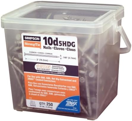 Simpson Strong-Tie 10D5HDG-R Strong-Drive SCN Smooth-Shank Connector Nail, 10d x 3 in. x 0.148 in., 9 Gauge, Hot-Dip Galvanized, Full Round Head, 250-Count 5 lb Pack, 4-Pack