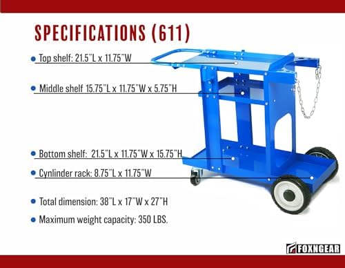 Foxngear Heavy Duty Welding Cart Blue for TIG MIG Welder Plasma Cutter, Large 3-Tier Welder Cart with Gas Bottle Storage, Swivel Caster Wheels, Steel Welding Table, 38.5" L x 15.5" W x 26" H