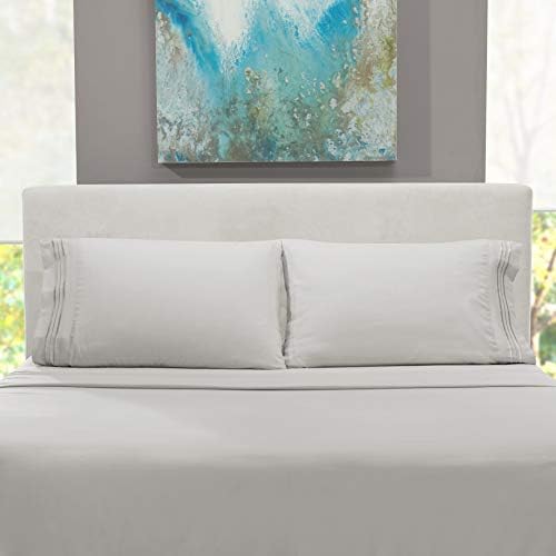 Hearth & Harbor Queen Size Sheets - 4 Piece Bed Sheet Set, Hotel Luxury Double Brushed Bed Sheets - Extra Soft Bedding Sheets & Pillowcases, Queen, Silver Grey