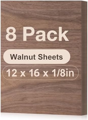 Rowood Walnut Plywood Sheets,8 Pack 12x16x1/8inch,Thin 3mm Unfinished Plywood for Laser Cutting & Engraving,DIY Adult Craft Project Kits for Ornaments,Wood Burning