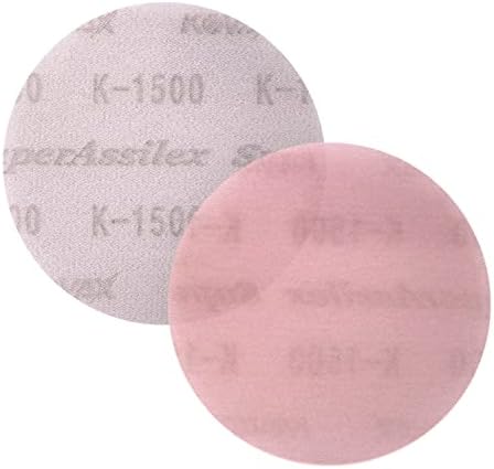 Super Assilex Flexible 3 inch Sanding Discs, PEACH K-1500, Hook & Loop, 730-2505, 50 Discs + Interface Pad