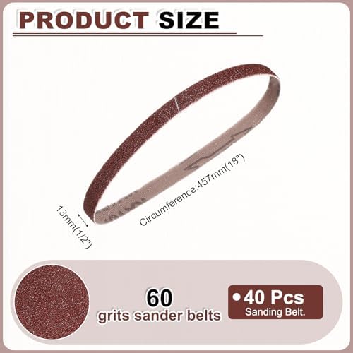HARFINGTON 1/2 x 18 Inch Sanding Belts, 40 Pcs 60 Grits Aluminum Oxide