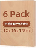 Rowood 6 Pack Mahogany Plywood Sheets 1/8,12x16x1/8inch,3mm Thin Unfinished Craft Wood for Laser Cutting Blanks,DIY Adult Project Kits for DIY Ornaments,Architectural Model