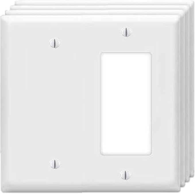 ZEFTV Decorator Rocker/Blank Wall Plates 2-Gang Switch Outlet Electrical Cover Plate Unbreakable Thermoplastic Faceplate for Light Receptacle Outlet Switch, White (4 Pack)