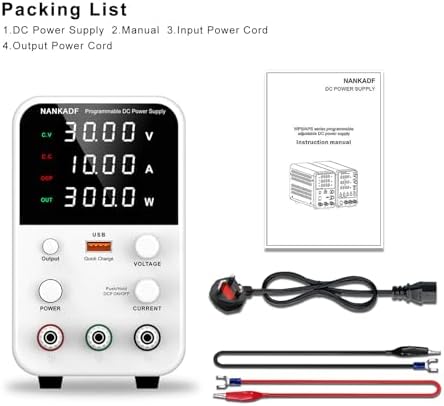DC Power Supply Variable, Bench Power Supply with Encoder Adjustment Knob, Output Enable/Disable Button, Adjustable Power Supply with USB Quick-Charge, Short Circuit Alam (30V 10A White)