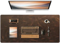 YSAGi Leather Desk Mat, 35.4"x17"Real Leather Desk Pad,2mm Thick Desk Blotter with Stiched line,Oil-Wax Feel Mouse pad and Self-Healing Laptop Pad for Home & Office(Classic Dark Brown)
