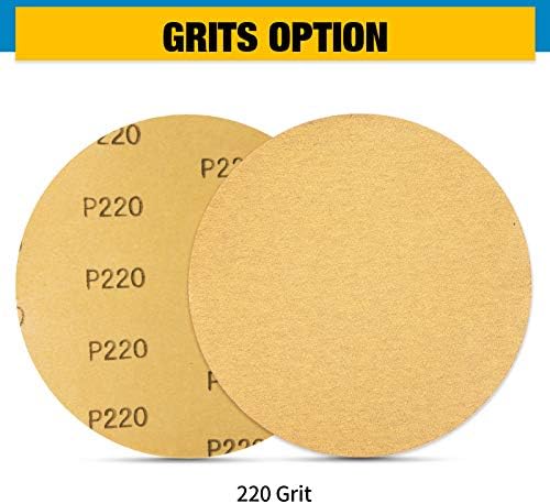 S SATC 100 PCS PSA Sanding Discs 6 Inch Adhesive Backed Sandpaper 220 Grit Sander Attachment for Drill Self Stick Aluminum Oxide Round Automotive Sandpaper with Sticky Back