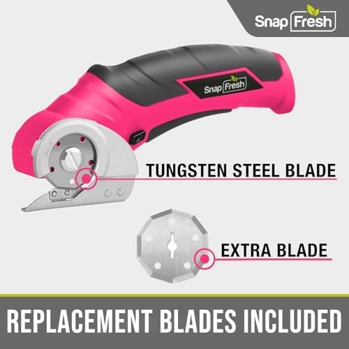 SnapFresh Cordless Electric Scissors, 4V Rechargeable Electric Box Cutter for Cardboard Boxes, Carpet & Paper, Rotary Cutter for DIY Projects, Safety Box Cutter with Battery & Type-C Cable (Hot Pink)