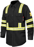 FR Shirts for Men 7oz Hi Vis Fire Resistant Shirts CAT2 Welding Shirt 100% Cotton High Visibility Flame Resistant Shirt Black(X-Large)