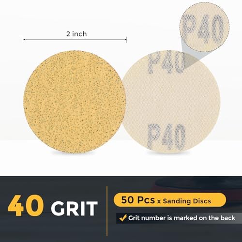 HARFINGTON 50 Pcs 2 Inch Sanding Discs 40 Grit Yellow Aluminum Oxide
