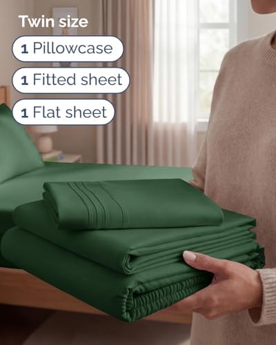 Twin Size 3 Piece Sheet Set - Breathable & Cooling Sheets - Emerald Green