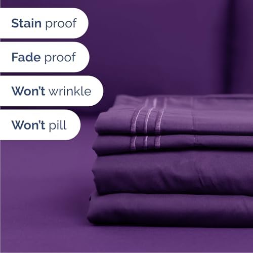 Queen Size 4 Piece Sheet Set - Comfy Breathable & Cooling Sheets - Purple