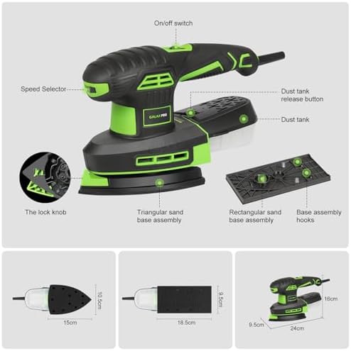 GALAX PRO 2-in-1 Cordled Sheet/Detail Sander 250W, 12 Pcs Sandpapers