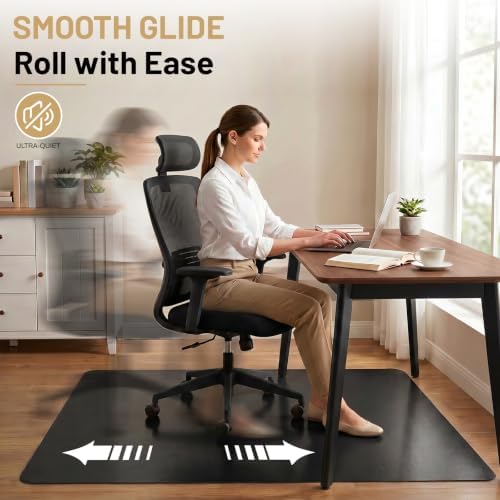 Black Hardwood Floor Chair Mat, Heavy Duty Plastic Desk Protector