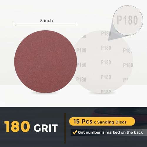 HARFINGTON 15 Pcs 8 Inch Sanding Discs 180 Grit Red Aluminum Oxide