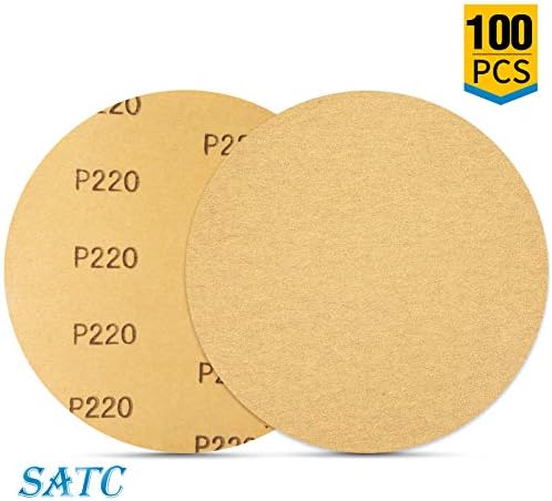 S SATC 100 PCS PSA Sanding Discs 6 Inch Adhesive Backed Sandpaper 220 Grit Sander Attachment for Drill Self Stick Aluminum Oxide Round Automotive Sandpaper with Sticky Back