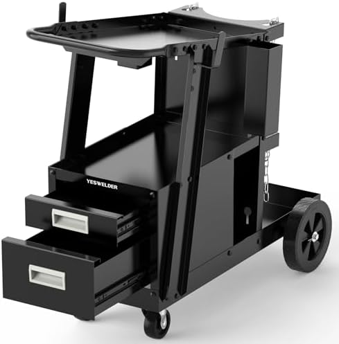 YESWELDER Welding Cart with 2 Drawers, Dual Cylinder Slots and Rod Holders
