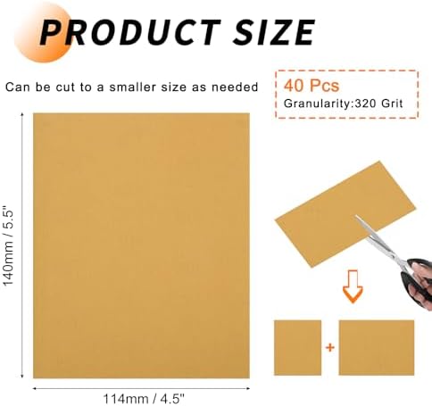40 Pcs 320 Grit Sandpaper 4.5 x 5.5 Inch Sand Paper Alumina Gold