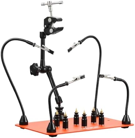 VEVOR Magnetic Helping Hands Soldering Station, 4 Flexible Arms Third Hand Tool, with 6 PCB Pillar Holders & 360 Hot Air Gun Holder, Heavy-Duty Base Soldering Helper for Electronic Repair Craft