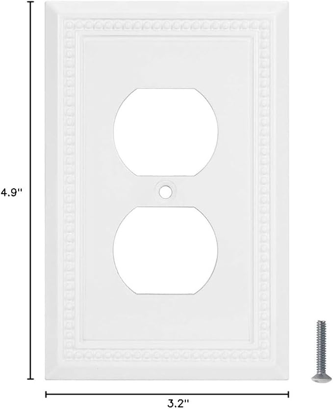Henne Bery Sunken Pearls Heavy Duty Decorative Wall Plate Switch Plate Outlet Cover (Single Duplex, 3 Pack, White)