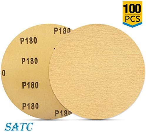 S SATC 100 PCS PSA Sanding Discs 6 Inch Adhesive Backed Sandpaper 180 Grit Sander Attachment for Drill Self Stick Aluminum Oxide Round Automotive Sandpaper with Sticky Back
