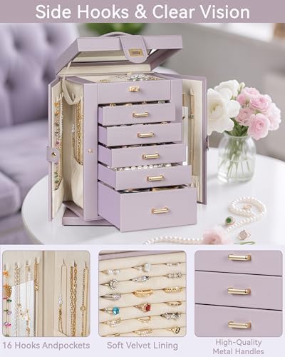 AKOZLIN 6-Tier Jewelry Box Organizer 5 Drawers Storage M-L Purple