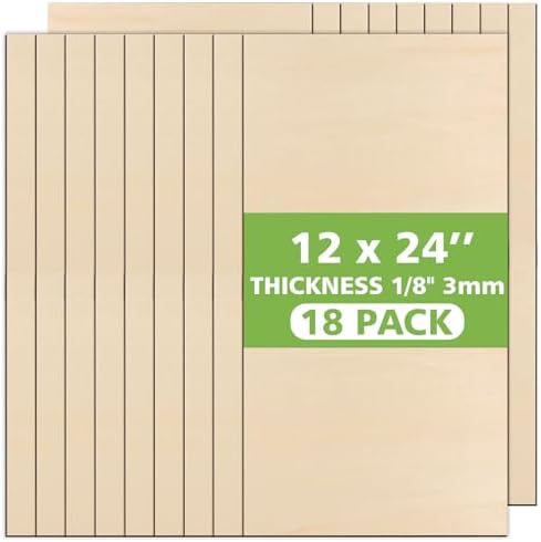 18PCS Basswood Sheets 12 x 24 x 1/8" Plywood Sheets, 3mm Basswood for Laser Cutting and Engraving, 1/8 Laser Cutter Wood Sheet Laser Engraving Blank for Wood Burning and Architectural Models