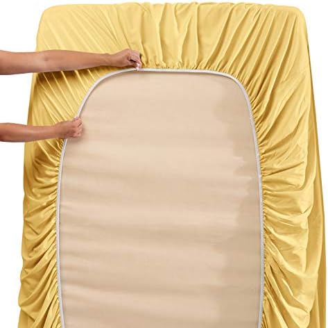 Hearth & Harbor Cal King Size Sheets - 4 Piece Bed Sheet Set, Hotel Luxury Double Brushed Bed Sheets - Extra Soft Bedding Sheets & Pillowcases, California King, Mellow Yellow