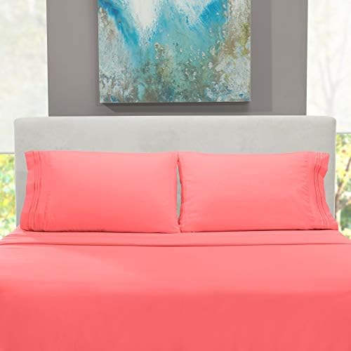 Hearth & Harbor Full Size Sheets - 4 Piece Bed Sheet Set, Hotel Luxury Double Brushed Bed Sheets - Extra Soft Bedding Sheets & Pillowcases, Full, Coral Pink