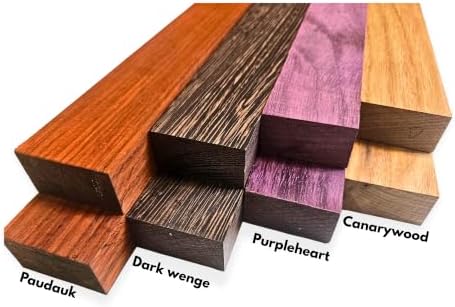 Exotic Hardwood Hobby Pack, 3/4" x 2" x 12", Purpleheart Padauk Wenge Canarywood Premium Lumber for Cutting Board, Charcuterie Board, and Woodworking Projects (2x12)