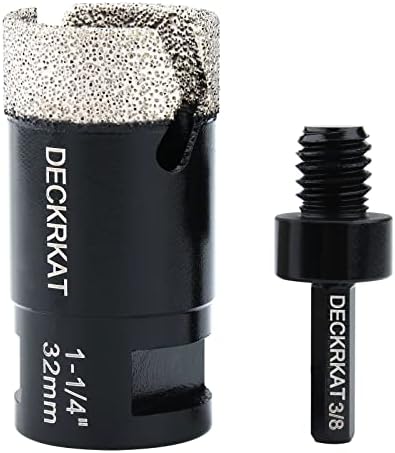 Diamond Core Drill Bit 1-1/4” 32mm Vacuum Brazed Hole Saw with Flutes for Granite Quartz Hard Porcelain Tile with 5/8-11 Female Thread & 3/8” Hex Shank Adapter Fit Angle Grinders & Drills