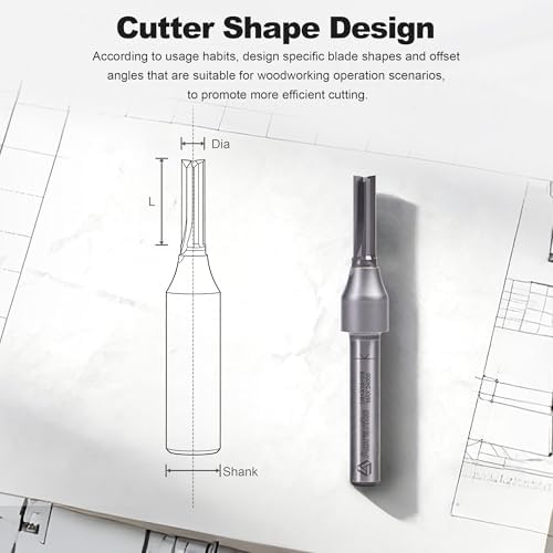 Straight Router Bits 1/4" Shank, 3/16" Cut Diameter, 5/8" Cut Length, Useful for Plunging Capabilities for Cutting Grooves, Dados, Mortising