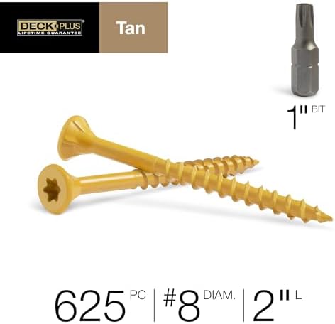 Deck Plus Wood Screws, #8 x 2in, 5lb Box, 625 Pieces, Tan
